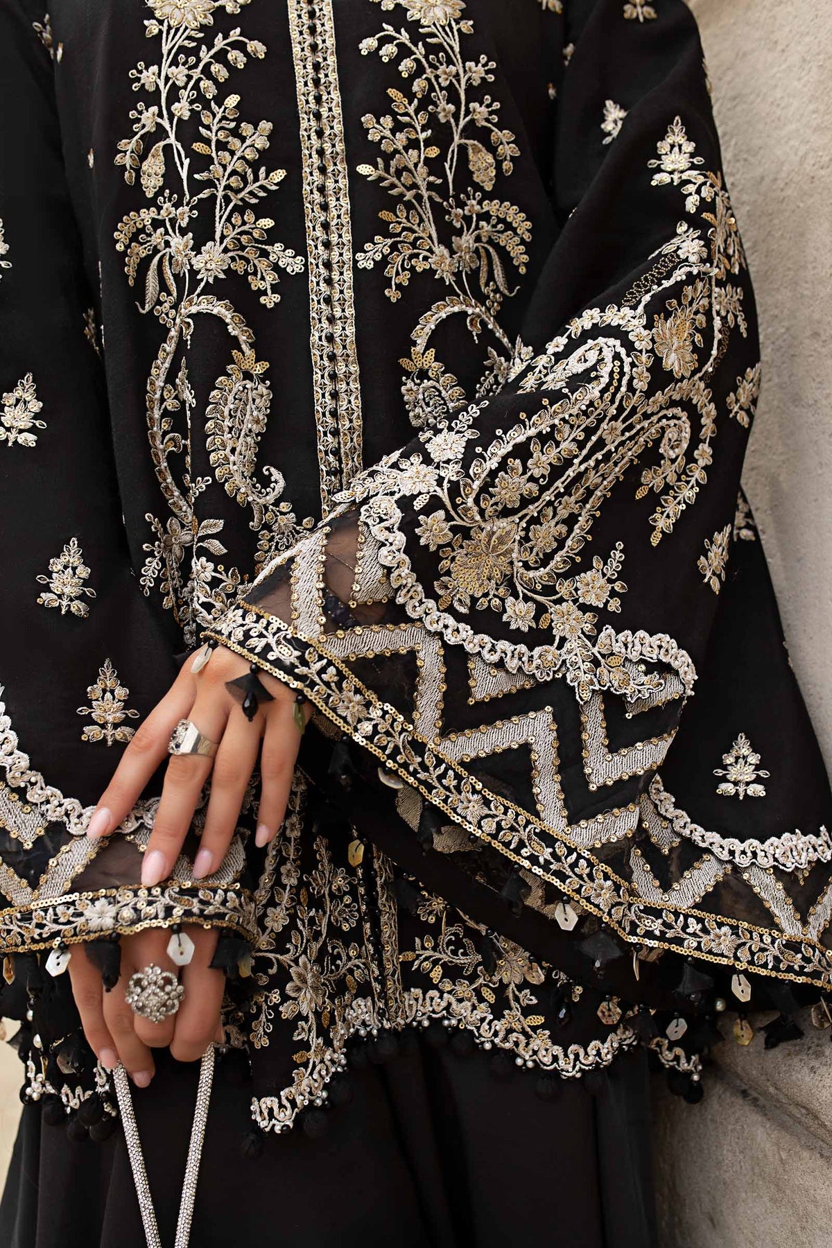 3 Piece Stitched Embroidered Raw Silk Suit