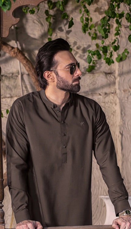NAWABI STITCHED SUIT With SHALWAR - Mocha Brown