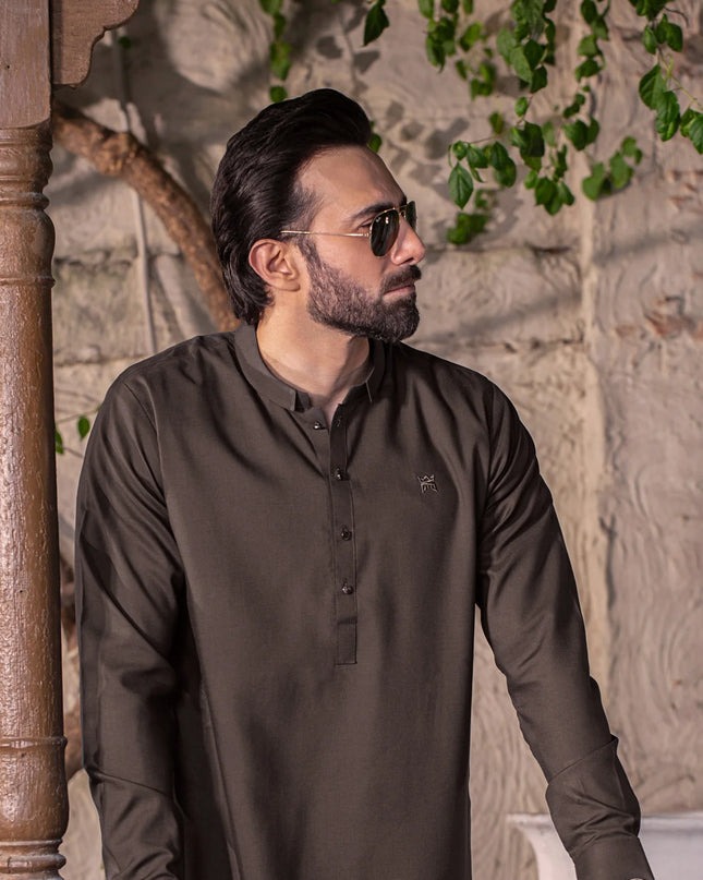 NAWABI STITCHED SUIT With SHALWAR - Mocha Brown