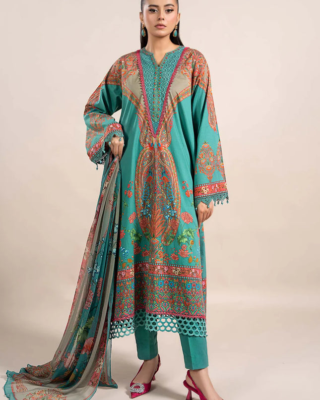 3 Piece Printed Cambric Suit | MPS-2304-A