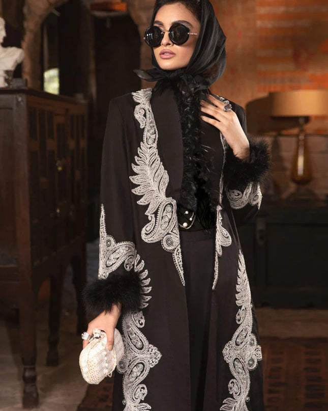 Unstitched Linen DL-1004-Black and Maroon
