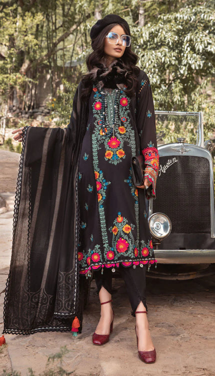 Unstitched Linen DL-1007-Black and Pink