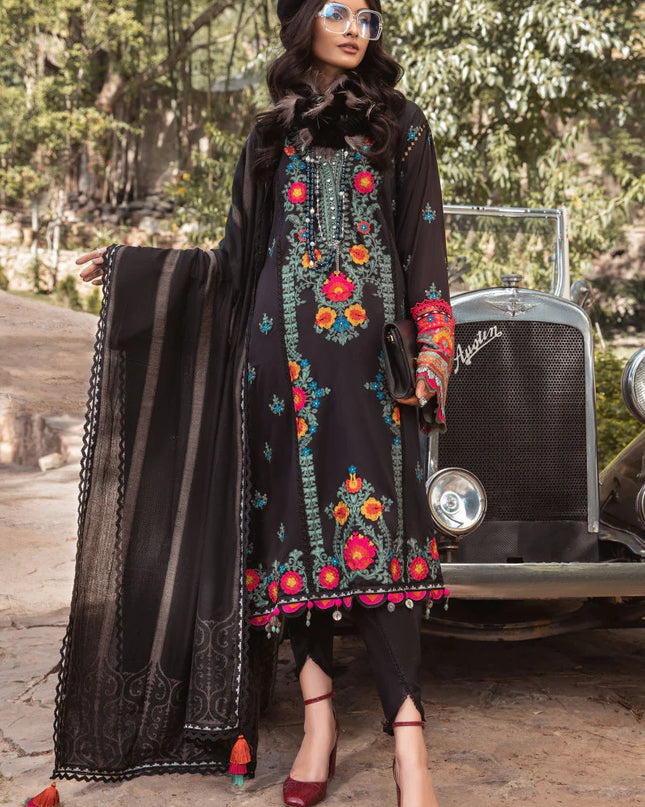 Unstitched Linen DL-1007-Black and Pink