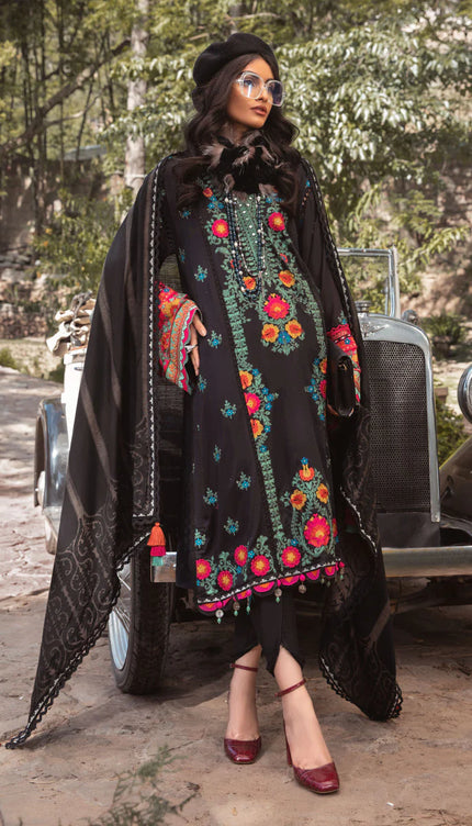 Unstitched Linen DL-1007-Black and Pink