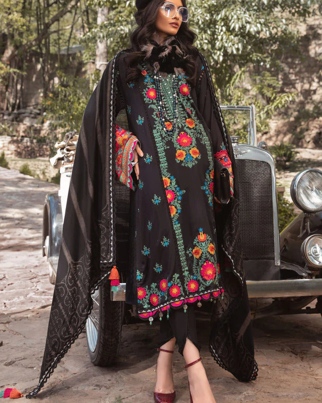 Unstitched Linen DL-1007-Black and Pink