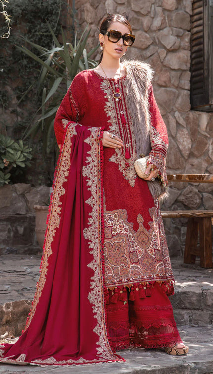 Unstitched Linen DL-1008-Maroon