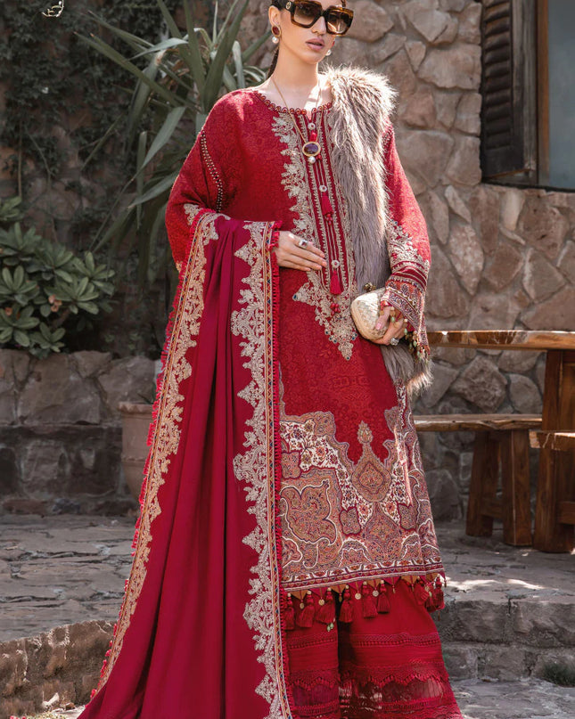 Unstitched Linen DL-1008-Maroon