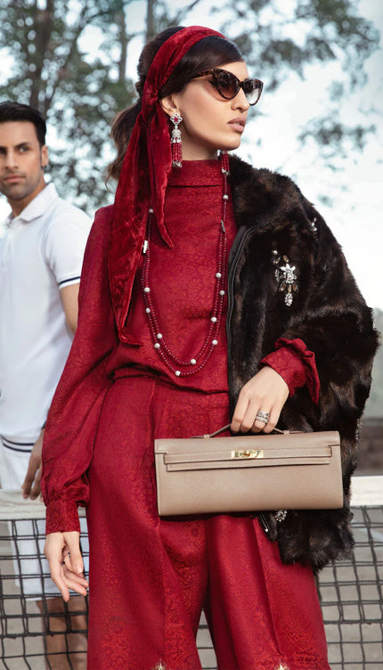 Unstitched Linen DL-1008-Maroon