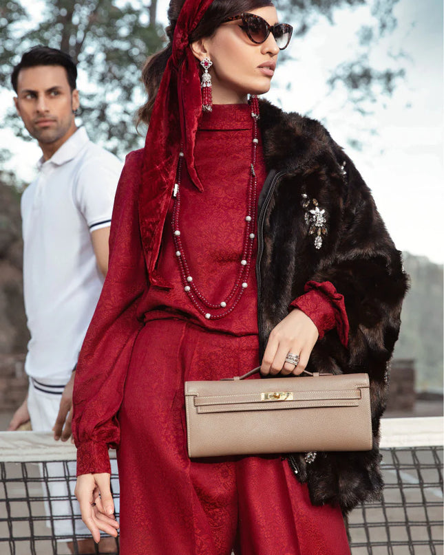 Unstitched Linen DL-1008-Maroon