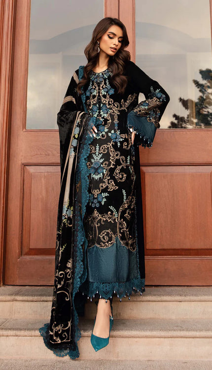 3 Piece Unstitched Embroidered Velvet Suit | DL-1208