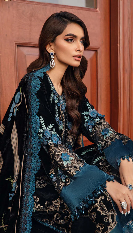 3 Piece Unstitched Embroidered Velvet Suit | DL-1208
