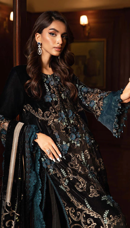 3 Piece Unstitched Embroidered Velvet Suit | DL-1208