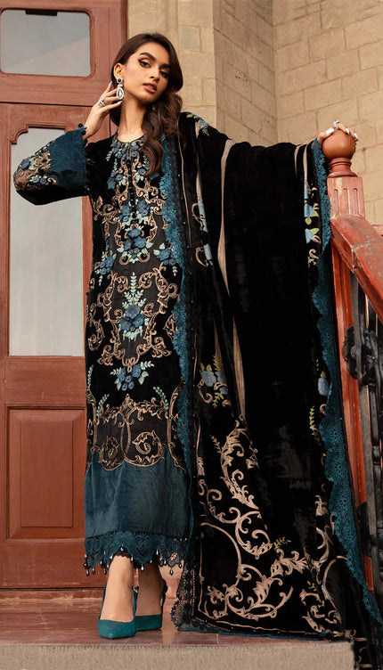 3 Piece Unstitched Embroidered Velvet Suit | DL-1208