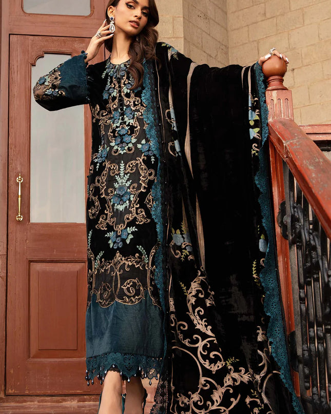 3 Piece Unstitched Embroidered Velvet Suit | DL-1208