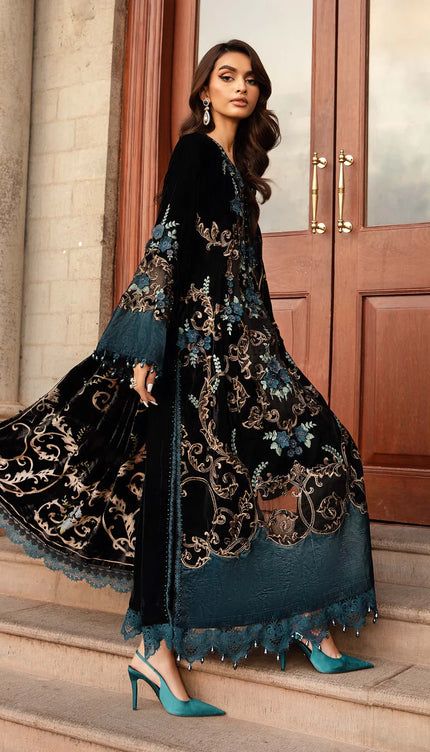 3 Piece Unstitched Embroidered Velvet Suit | DL-1208