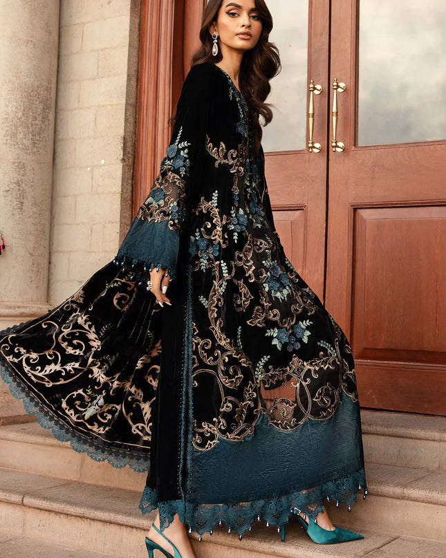 3 Piece Unstitched Embroidered Velvet Suit | DL-1208