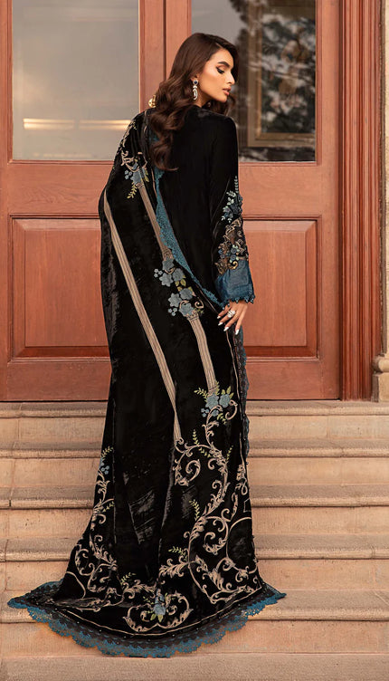 3 Piece Unstitched Embroidered Velvet Suit | DL-1208