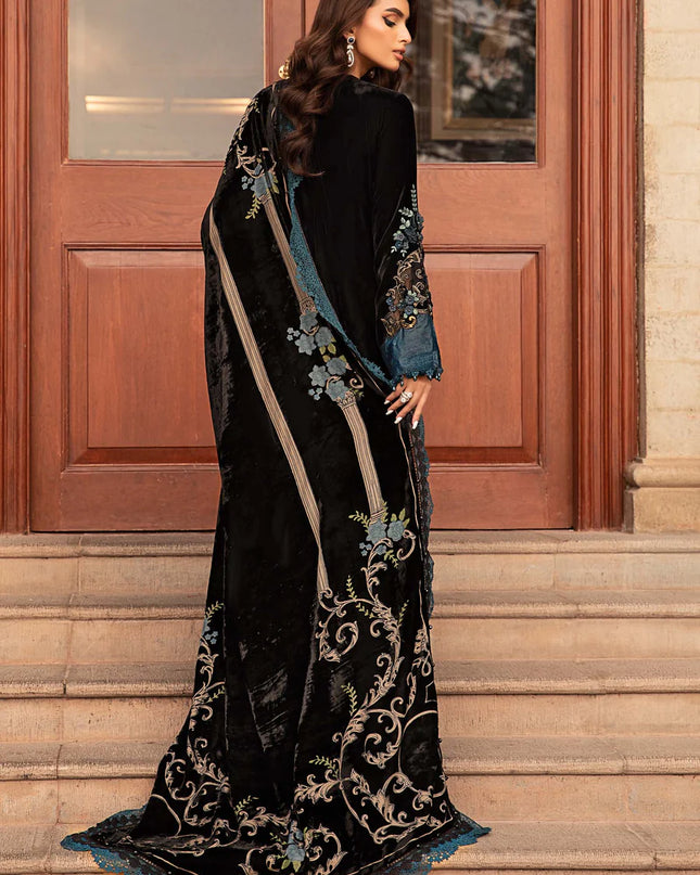 3 Piece Unstitched Embroidered Velvet Suit | DL-1208