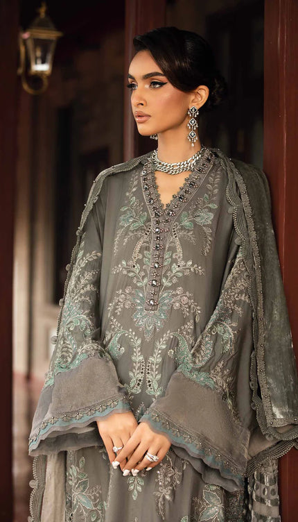 3 Piece Unstitched Embroidered Velvet Suit | DL-1209