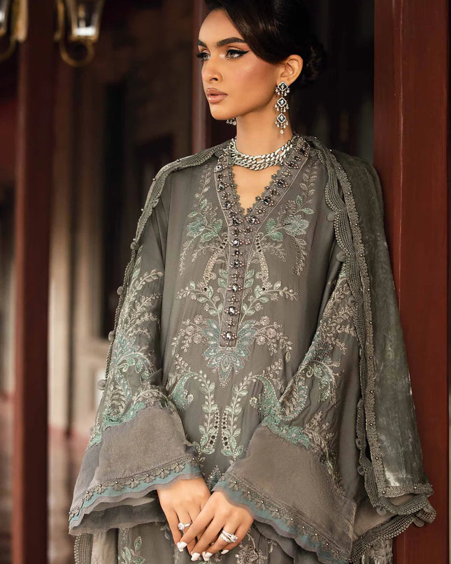 3 Piece Unstitched Embroidered Velvet Suit | DL-1209