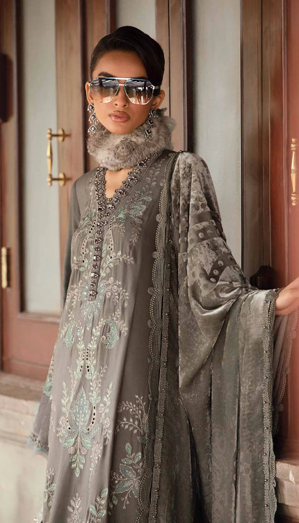 3 Piece Unstitched Embroidered Velvet Suit | DL-1209