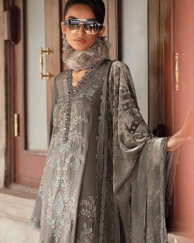 3 Piece Unstitched Embroidered Velvet Suit | DL-1209