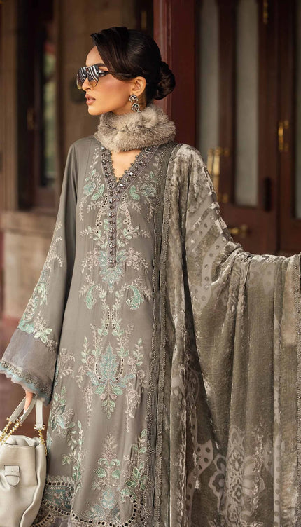 3 Piece Unstitched Embroidered Velvet Suit | DL-1209