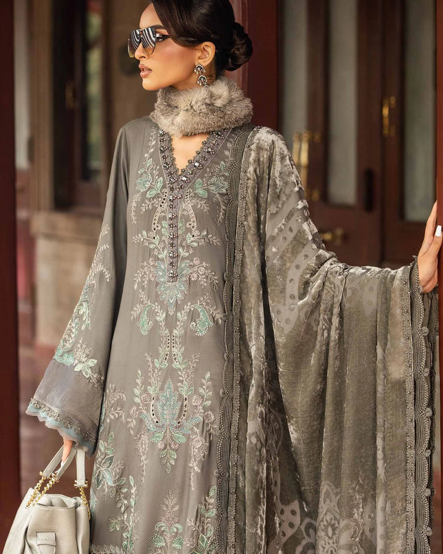 3 Piece Unstitched Embroidered Velvet Suit | DL-1209