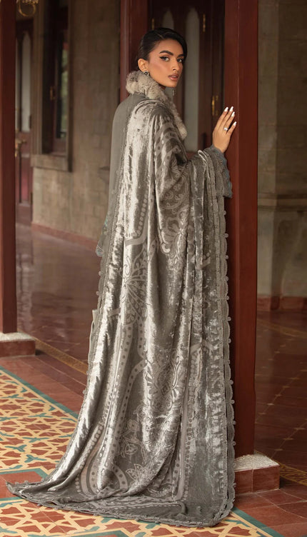 3 Piece Unstitched Embroidered Velvet Suit | DL-1209