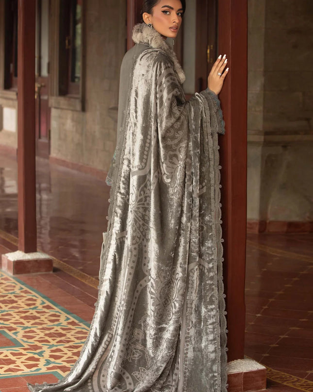 3 Piece Unstitched Embroidered Velvet Suit | DL-1209