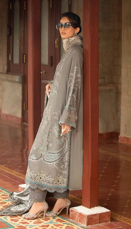 3 Piece Unstitched Embroidered Velvet Suit | DL-1209