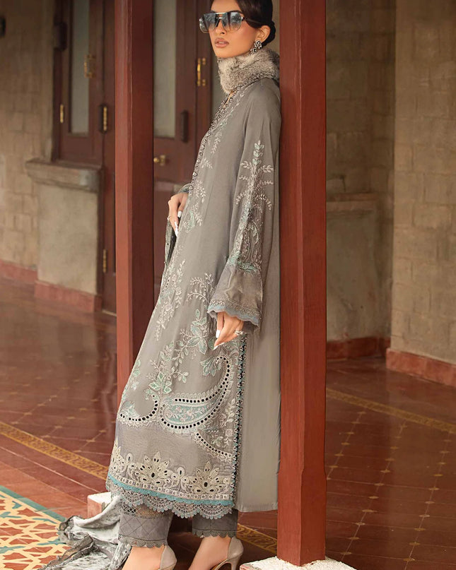 3 Piece Unstitched Embroidered Velvet Suit | DL-1209