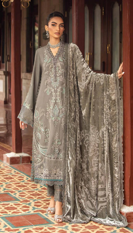 3 Piece Unstitched Embroidered Velvet Suit | DL-1209