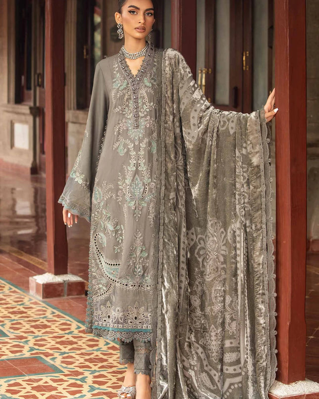 3 Piece Unstitched Embroidered Velvet Suit | DL-1209