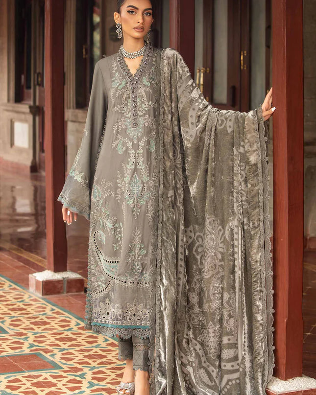 3 Piece Unstitched Embroidered Velvet Suit | DL-1209