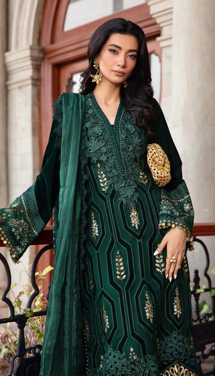 3 Piece Unstitched Embroidered Velvet Suit | DL-1212