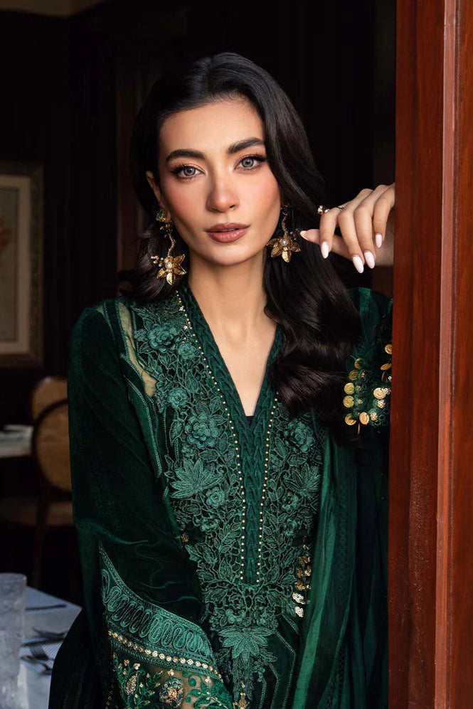 3 Piece Unstitched Embroidered Velvet Suit | DL-1212