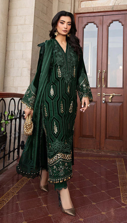 3 Piece Unstitched Embroidered Velvet Suit | DL-1212