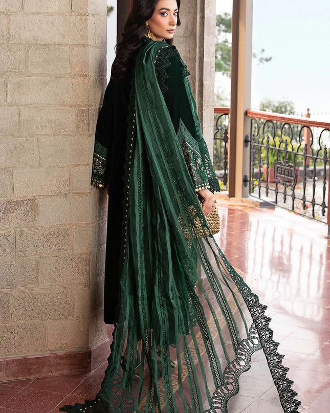 3 Piece Unstitched Embroidered Velvet Suit | DL-1212