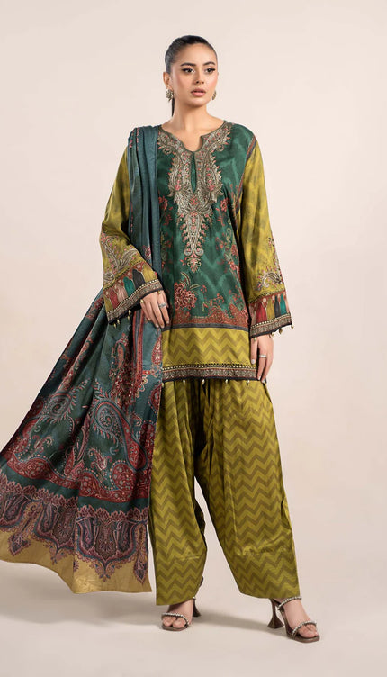 3 Piece Printed Linen Suit | MPS-2305-A