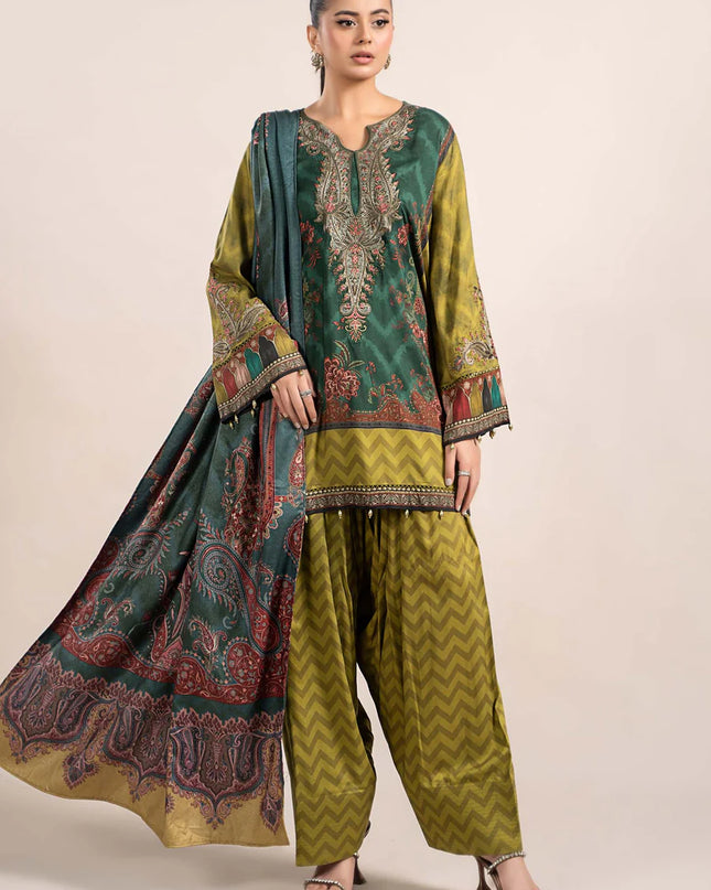 3 Piece Printed Linen Suit | MPS-2305-A