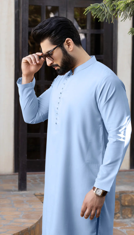 Hook Button Mint Blue Stitched Suit