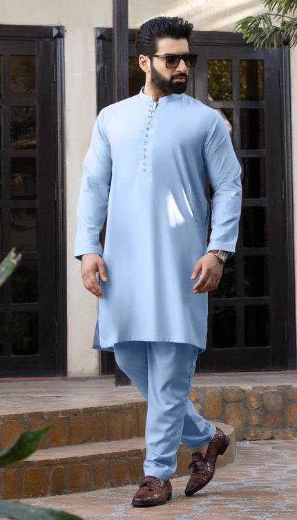 Hook Button Mint Blue Stitched Suit