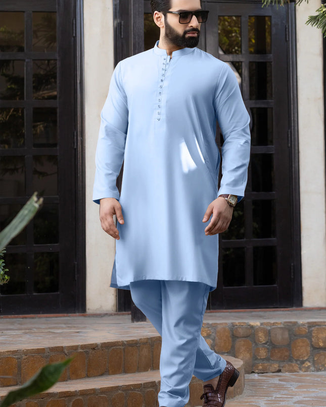Hook Button Mint Blue Stitched Suit