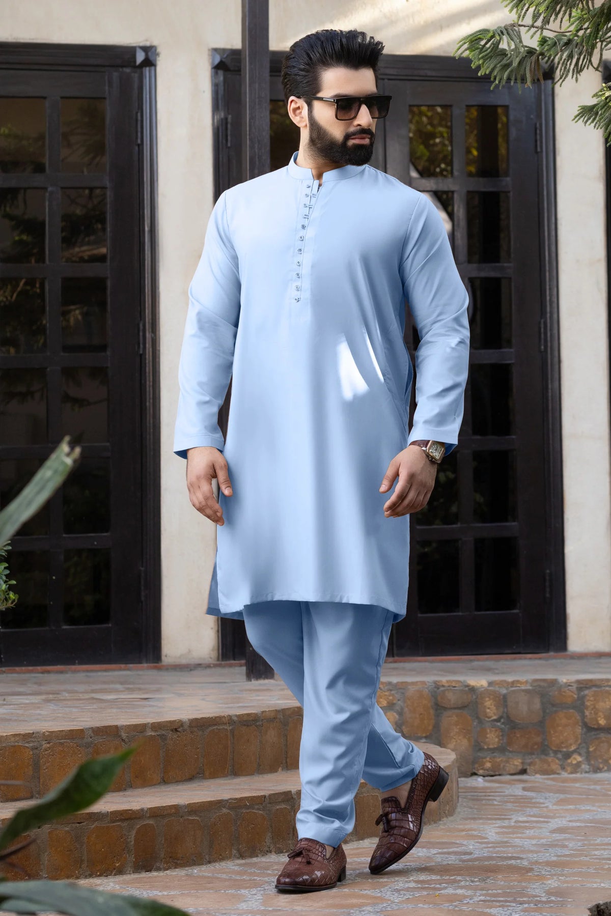 Hook Button Mint Blue Stitched Suit