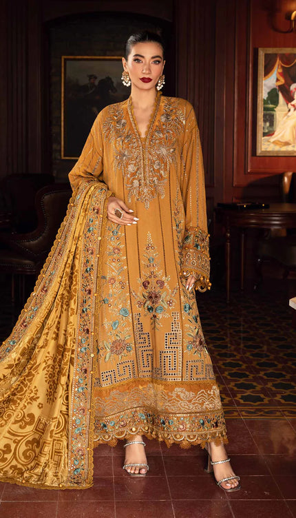 3 Piece Unstitched Embroidered Twill Linen Suit | DL-1207
