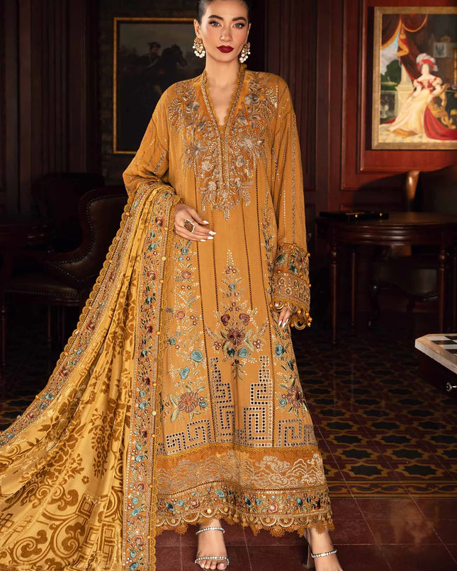 3 Piece Unstitched Embroidered Twill Linen Suit | DL-1207