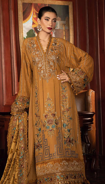 3 Piece Unstitched Embroidered Twill Linen Suit | DL-1207
