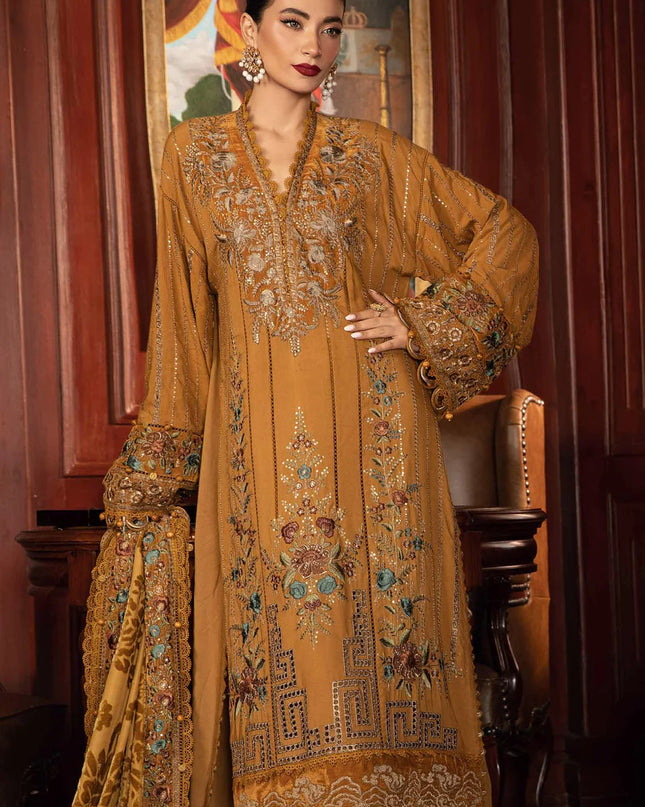 3 Piece Unstitched Embroidered Twill Linen Suit | DL-1207
