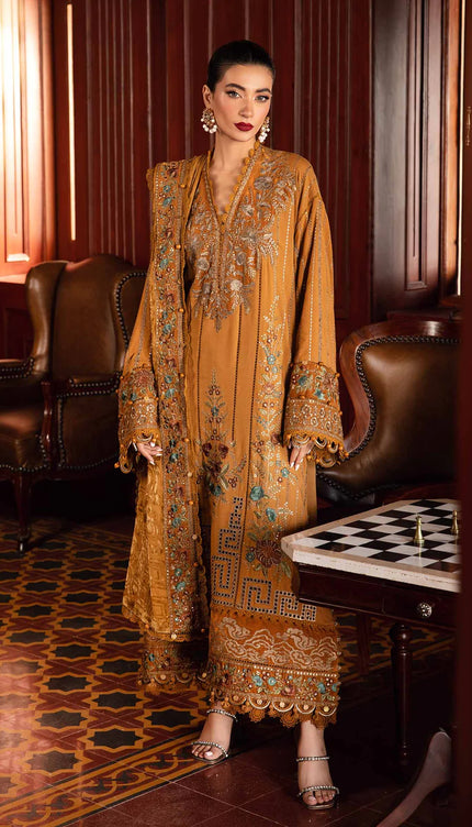 3 Piece Unstitched Embroidered Twill Linen Suit | DL-1207